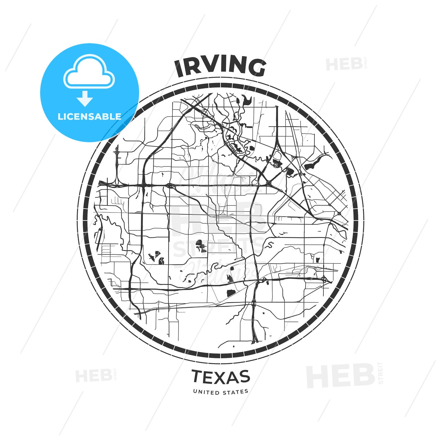 T-shirt map badge of Irving, Texas - HEBSTREITS