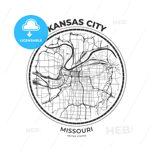 T-shirt map badge of Kansas City, Missouri - HEBSTREITS