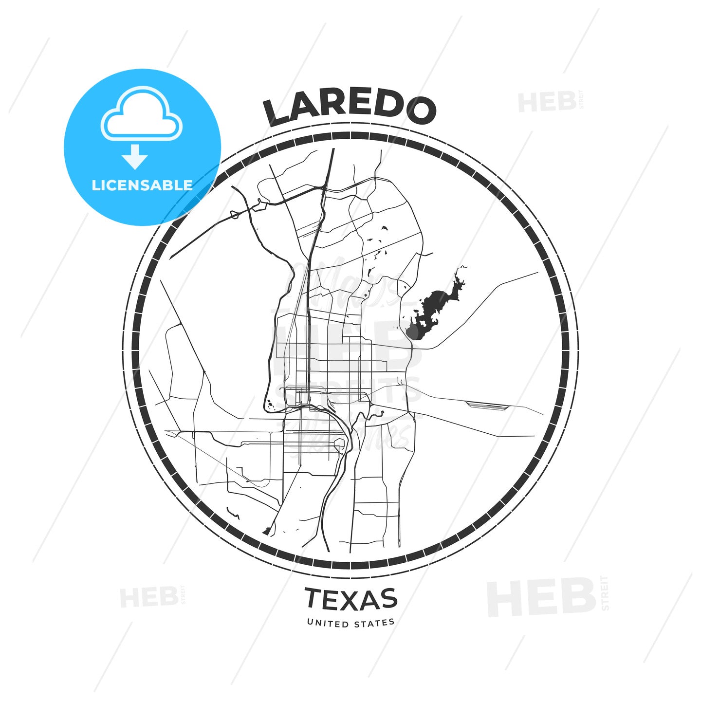 T-shirt map badge of Laredo, Texas - HEBSTREITS