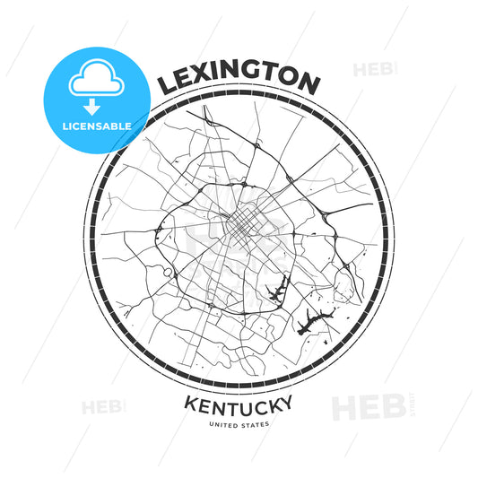 T-shirt map badge of Lexington, Kentucky - HEBSTREITS