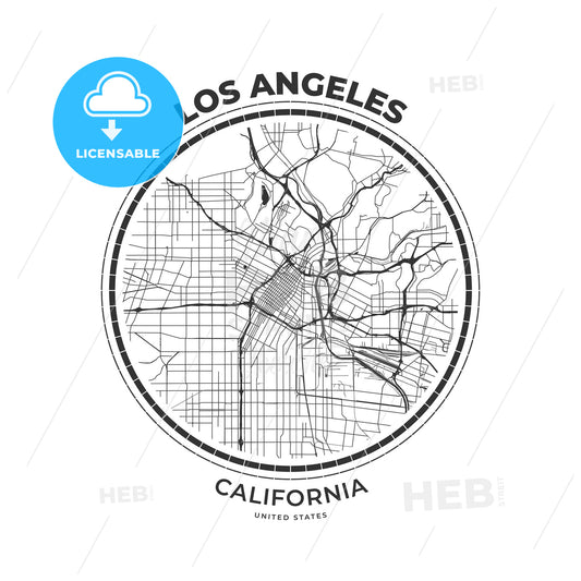 T-shirt map badge of Los Angeles, California - HEBSTREITS