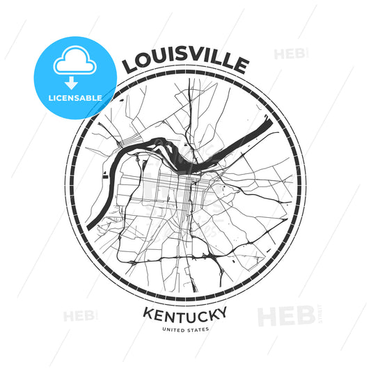 T-shirt map badge of Louisville, Kentucky - HEBSTREITS