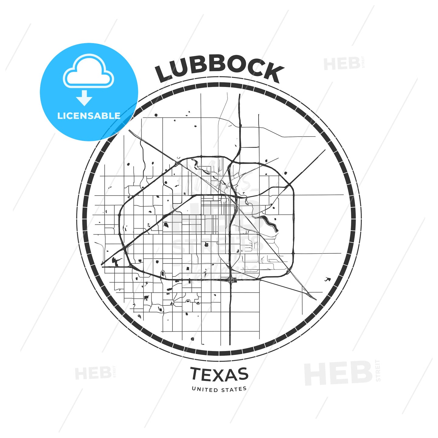 T-shirt map badge of Lubbock, Texas - HEBSTREITS