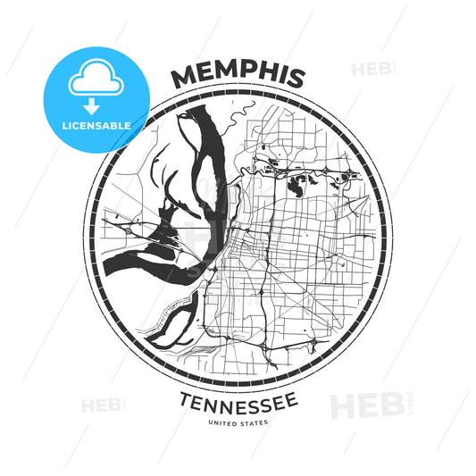 T-shirt map badge of Memphis, Tennessee - HEBSTREITS