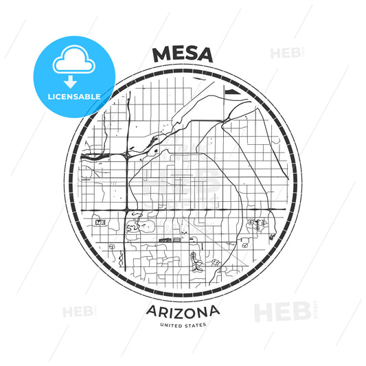 T-shirt map badge of Mesa, Arizona - HEBSTREITS