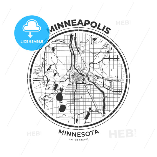 T-shirt map badge of Minneapolis, Minnesota - HEBSTREITS