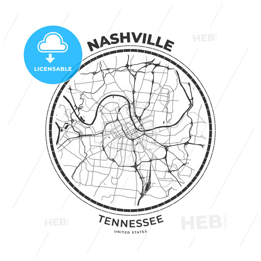 T-shirt map badge of Nashville, Tennessee - HEBSTREITS