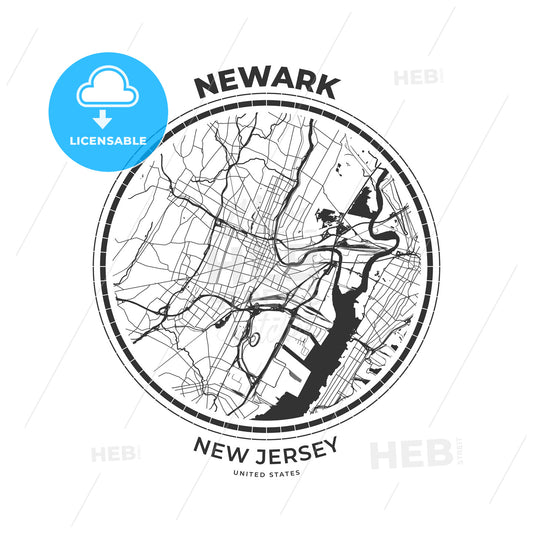 T-shirt map badge of Newark, New Jersey - HEBSTREITS