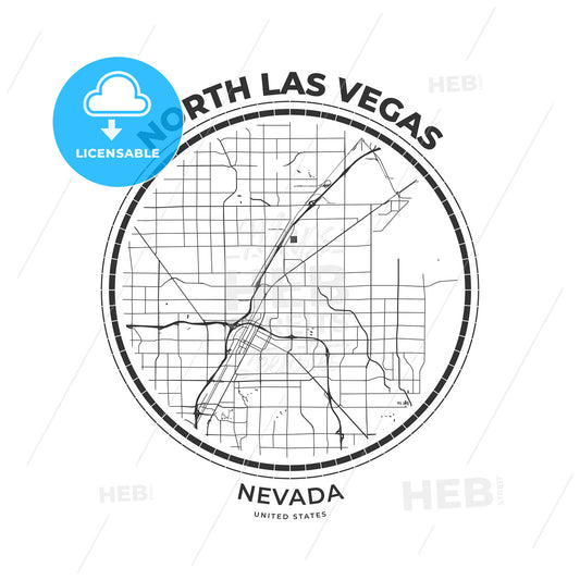 T-shirt map badge of North Las Vegas, Nevada - HEBSTREITS