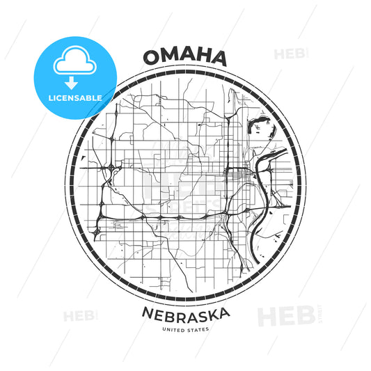T-shirt map badge of Omaha, Nebraska - HEBSTREITS