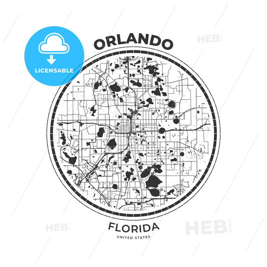 T-shirt map badge of Orlando, Florida - HEBSTREITS