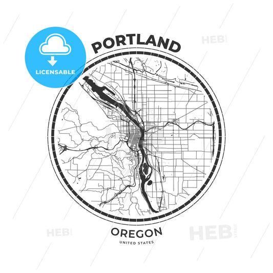 T-shirt map badge of Portland, Oregon - HEBSTREITS