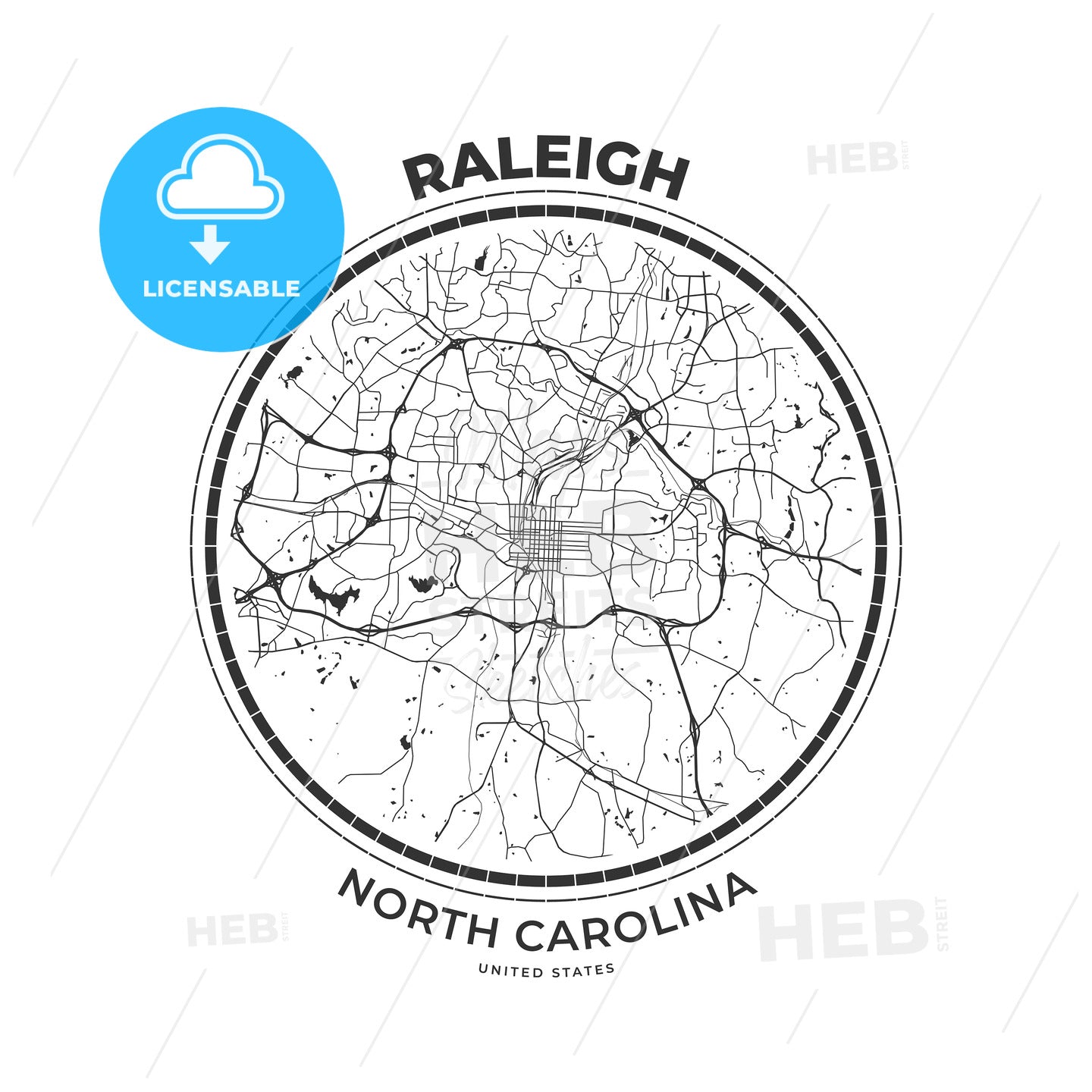 T-shirt map badge of Raleigh, North Carolina - HEBSTREITS