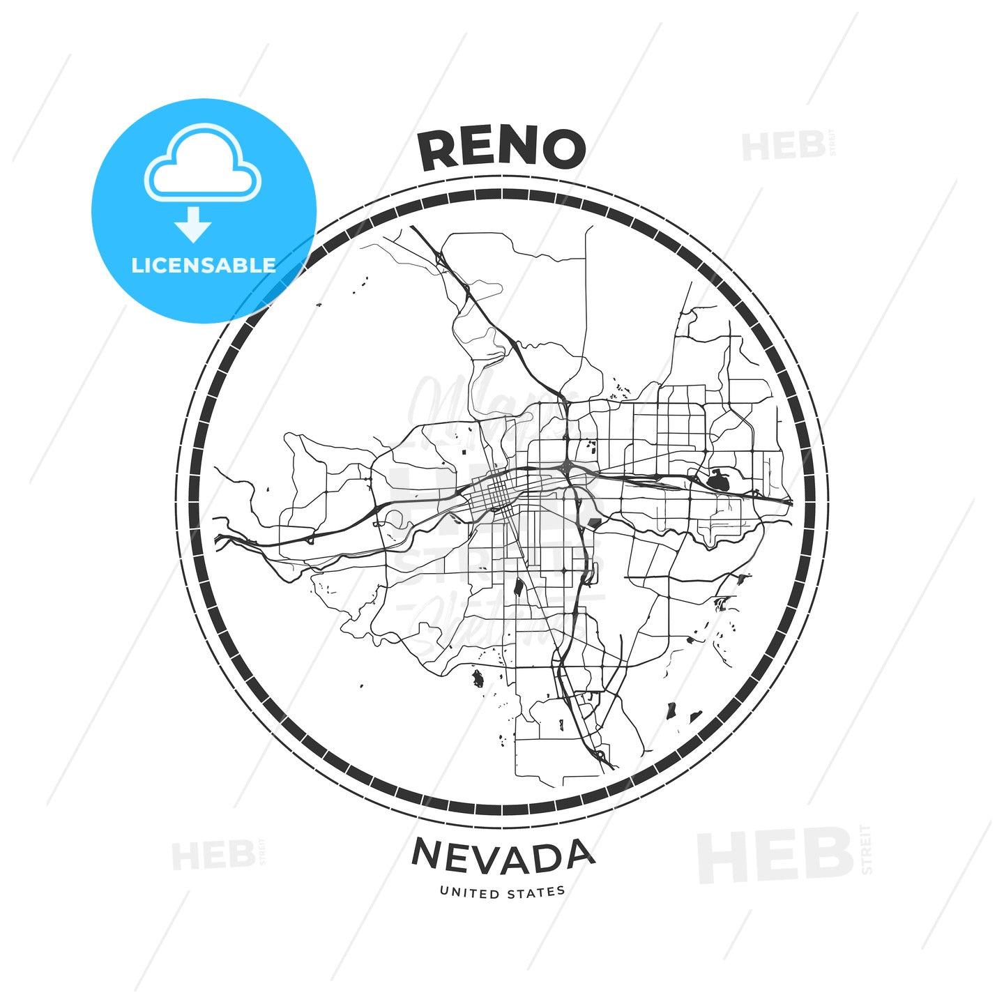 T-shirt map badge of Reno, Nevada - HEBSTREITS