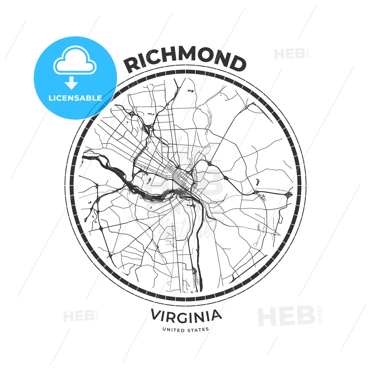 T-shirt map badge of Richmond, Virginia - HEBSTREITS