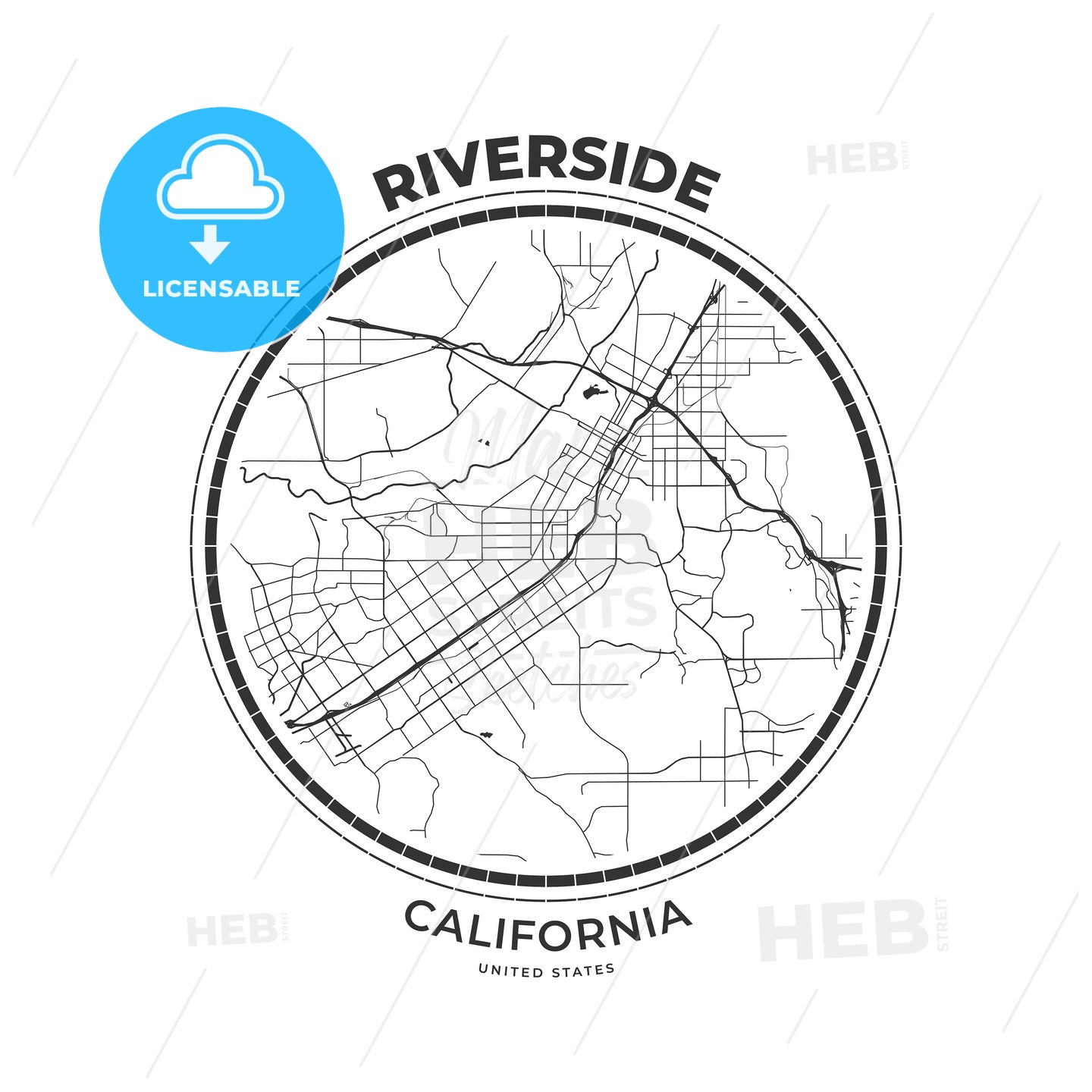 T-shirt map badge of Riverside, California - HEBSTREITS