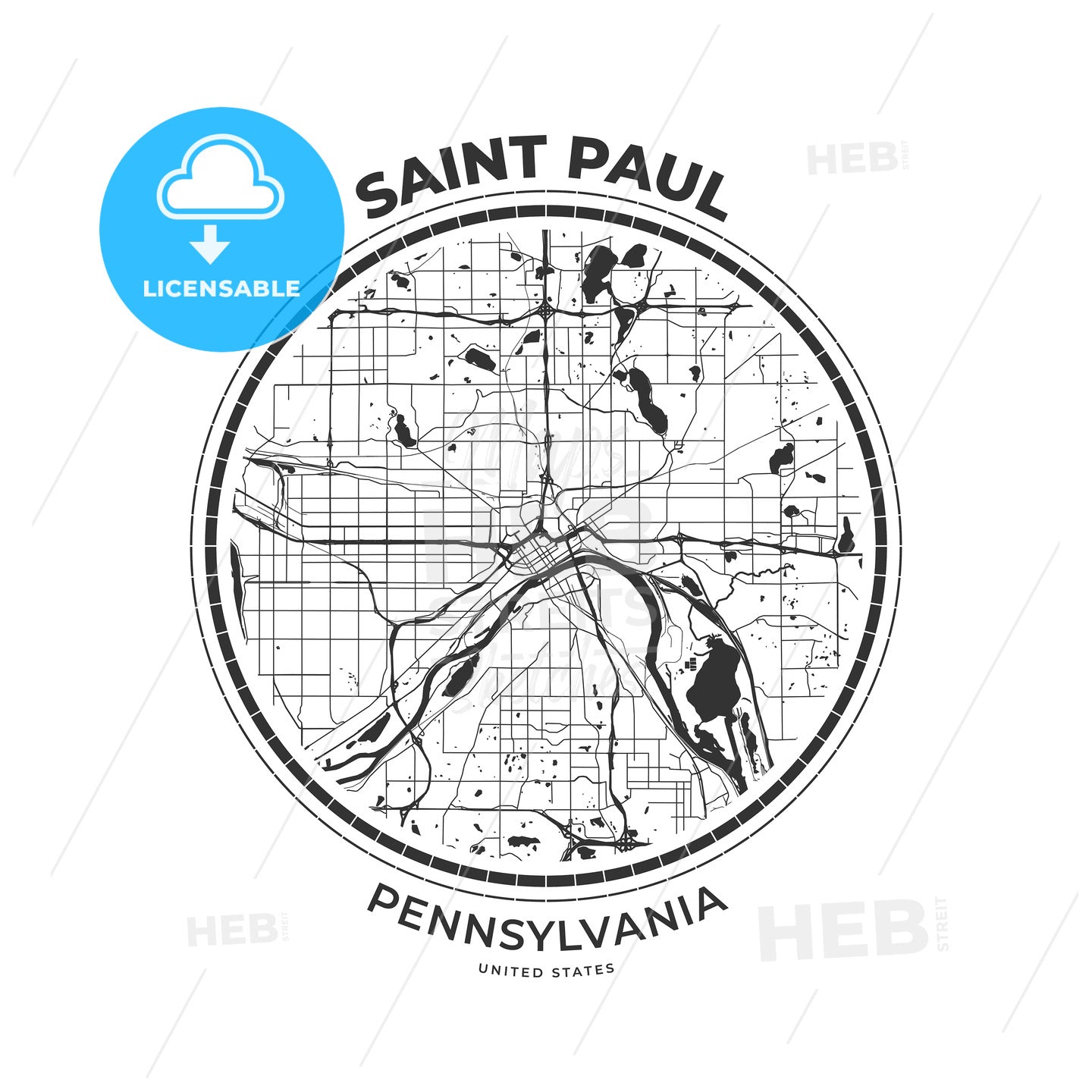 T-shirt map badge of Saint Paul, Minnesota - HEBSTREITS