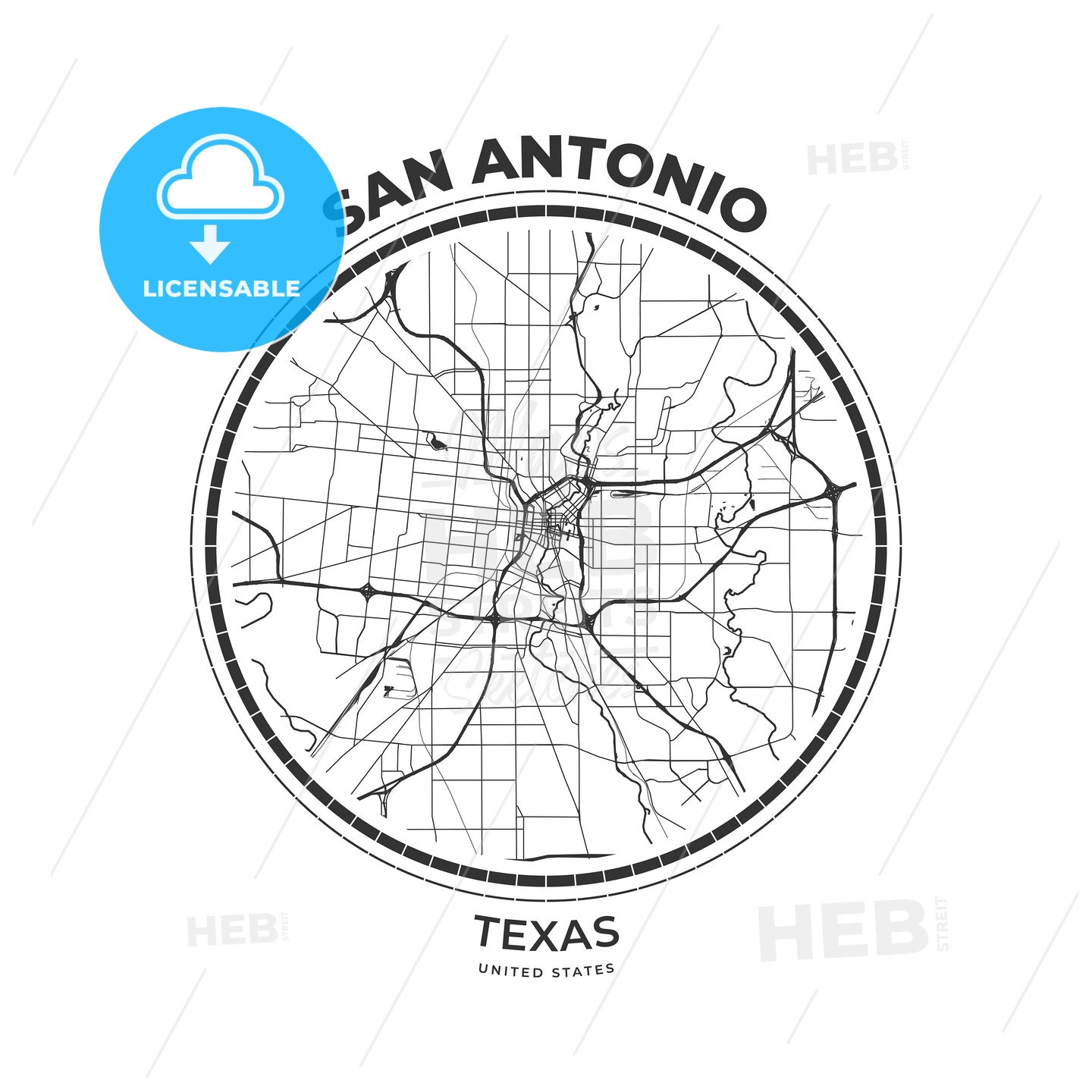 T-shirt map badge of San Antonio, Texas - HEBSTREITS