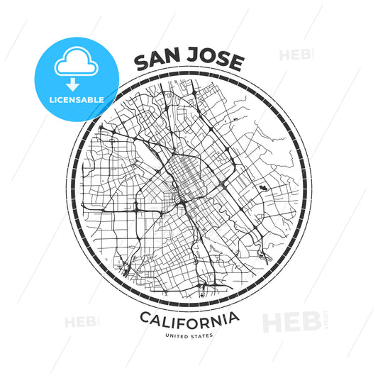 T-shirt map badge of San Jose, California - HEBSTREITS