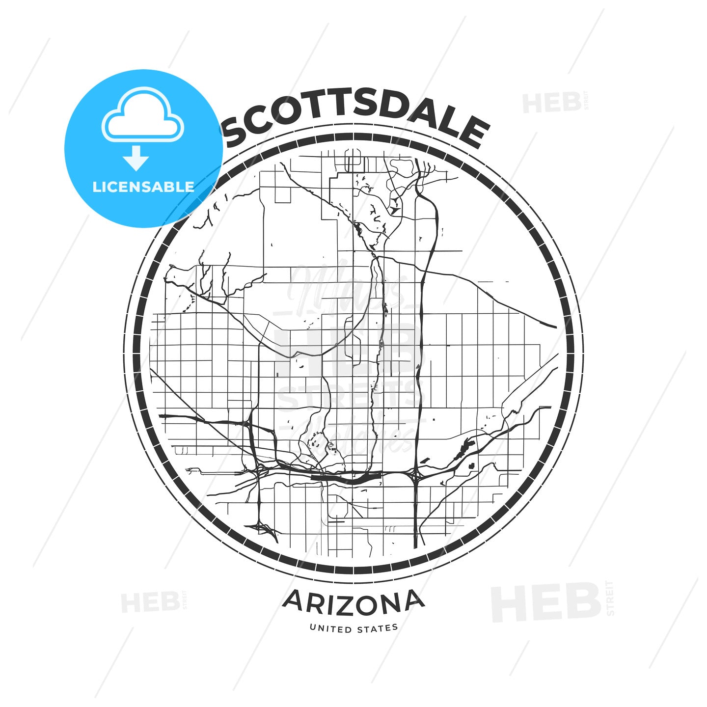 T-shirt map badge of Scottsdale, Arizona - HEBSTREITS