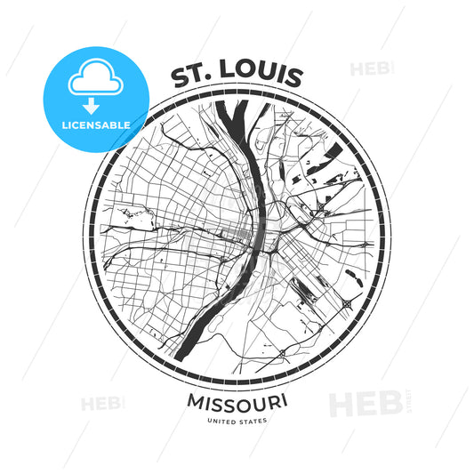 T-shirt map badge of St. Louis, Missouri - HEBSTREITS