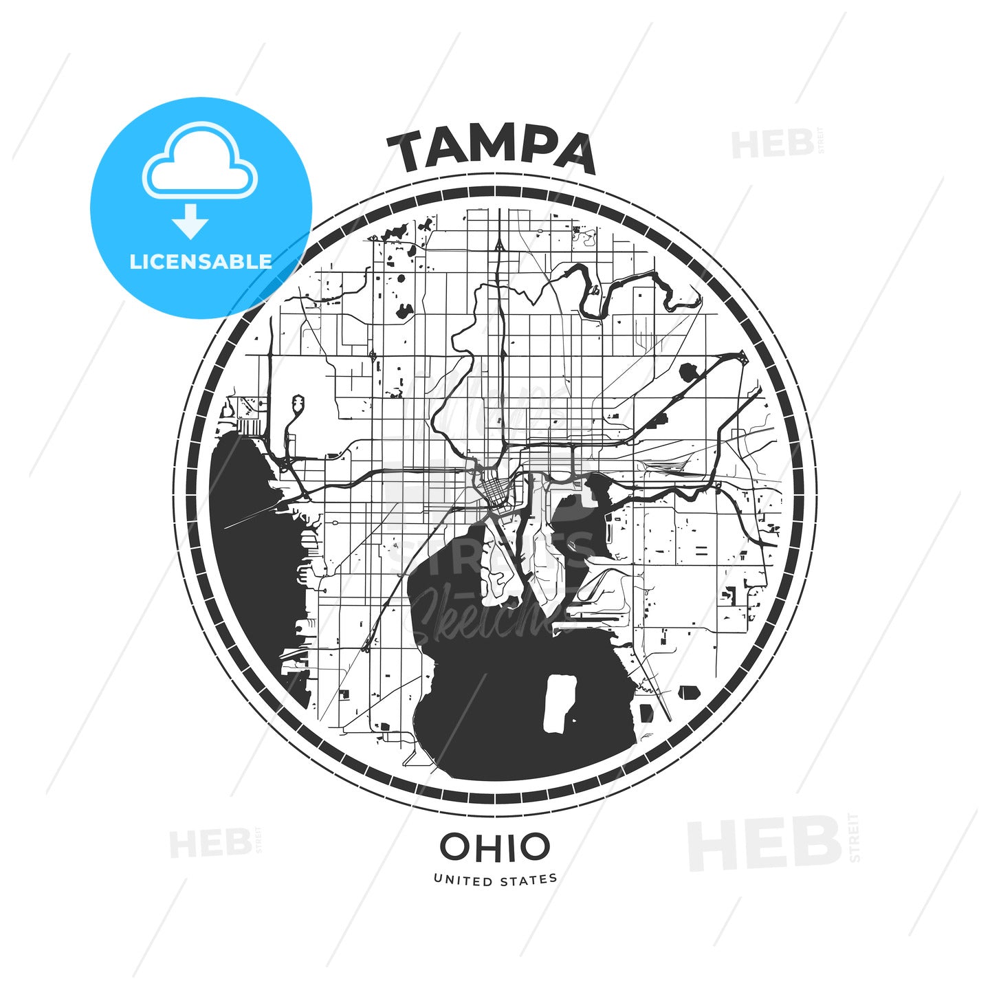 T-shirt map badge of Tampa, Florida - HEBSTREITS