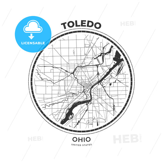 T-shirt map badge of Toledo, Ohio - HEBSTREITS