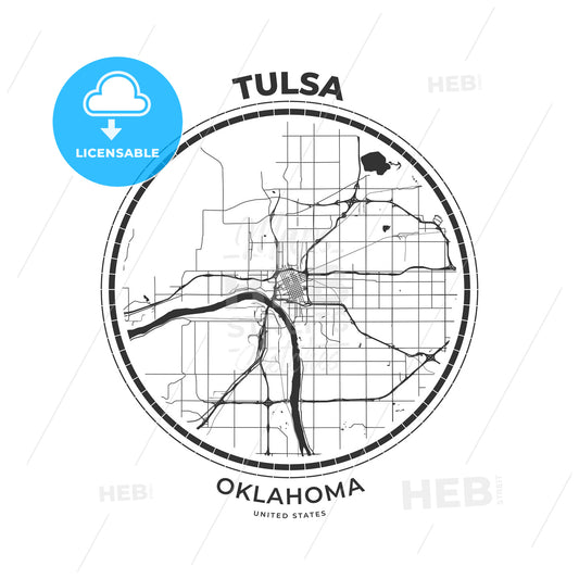 T-shirt map badge of Tulsa, Oklahoma - HEBSTREITS