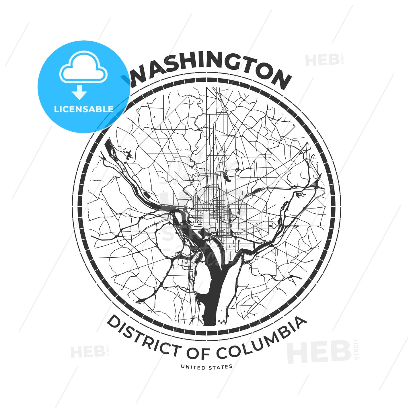 T-shirt map badge of Washington, District of Columbia - HEBSTREITS