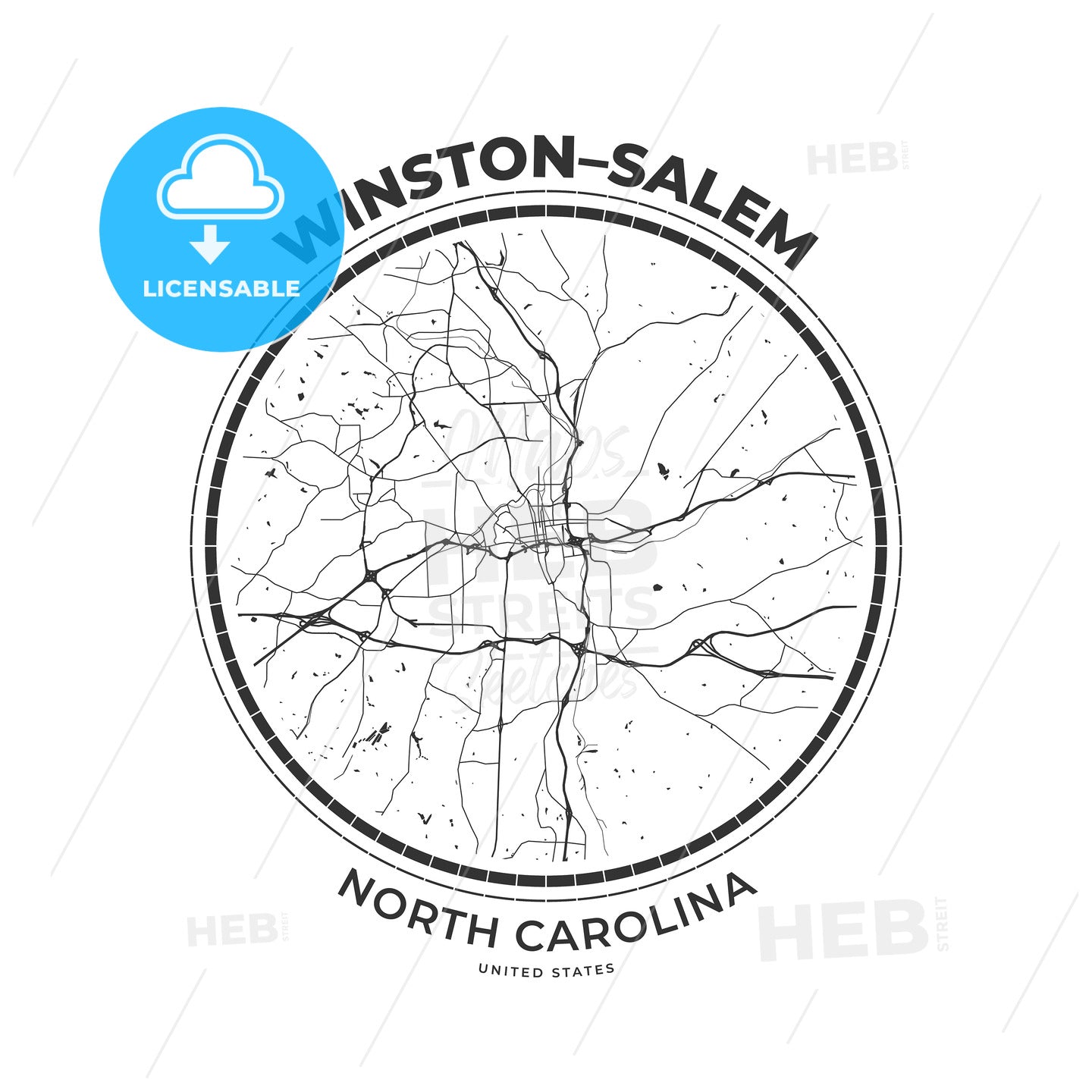 T-shirt map badge of Winston–Salem, North Carolina - HEBSTREITS