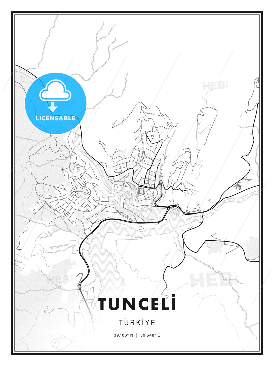 TUNCELİ / Tunceli, Turkey, Modern Map Print Template in Various Formats ...