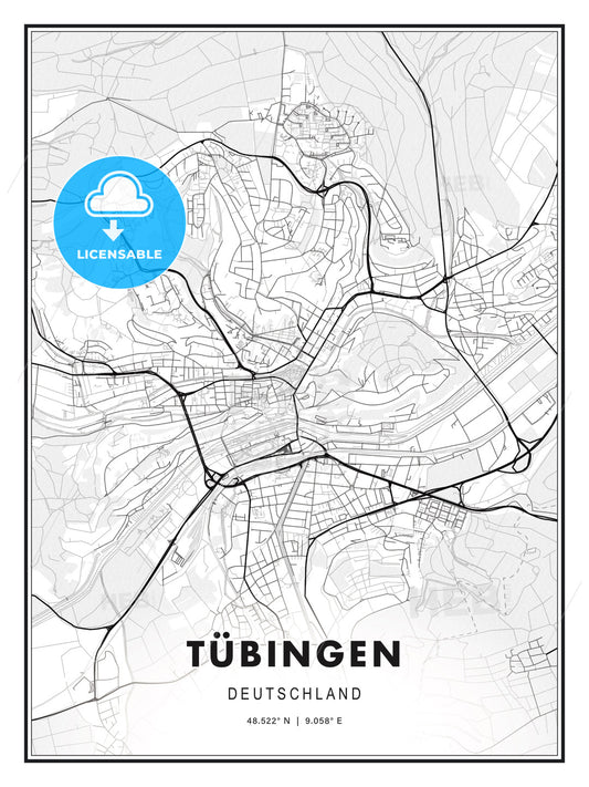 TÜBINGEN / Tubingen, Germany, Modern Print Template in Various Formats - HEBSTREITS Sketches