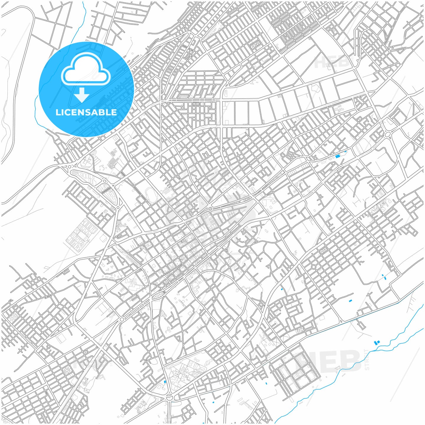 Tacna, Peru, city map with high quality roads.