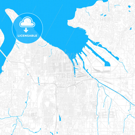 Tacoma, Washington, United States, PDF vector map with water in focus