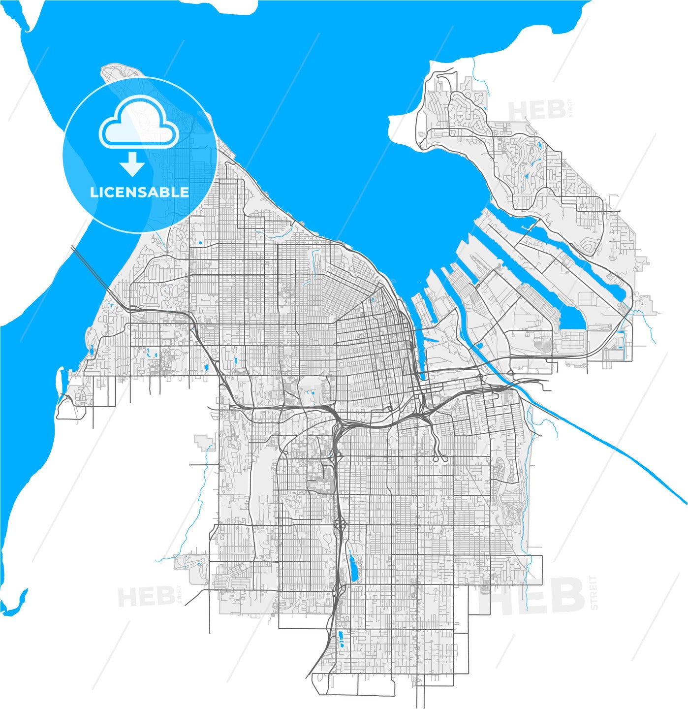 Tacoma, Washington, United States, high quality vector map