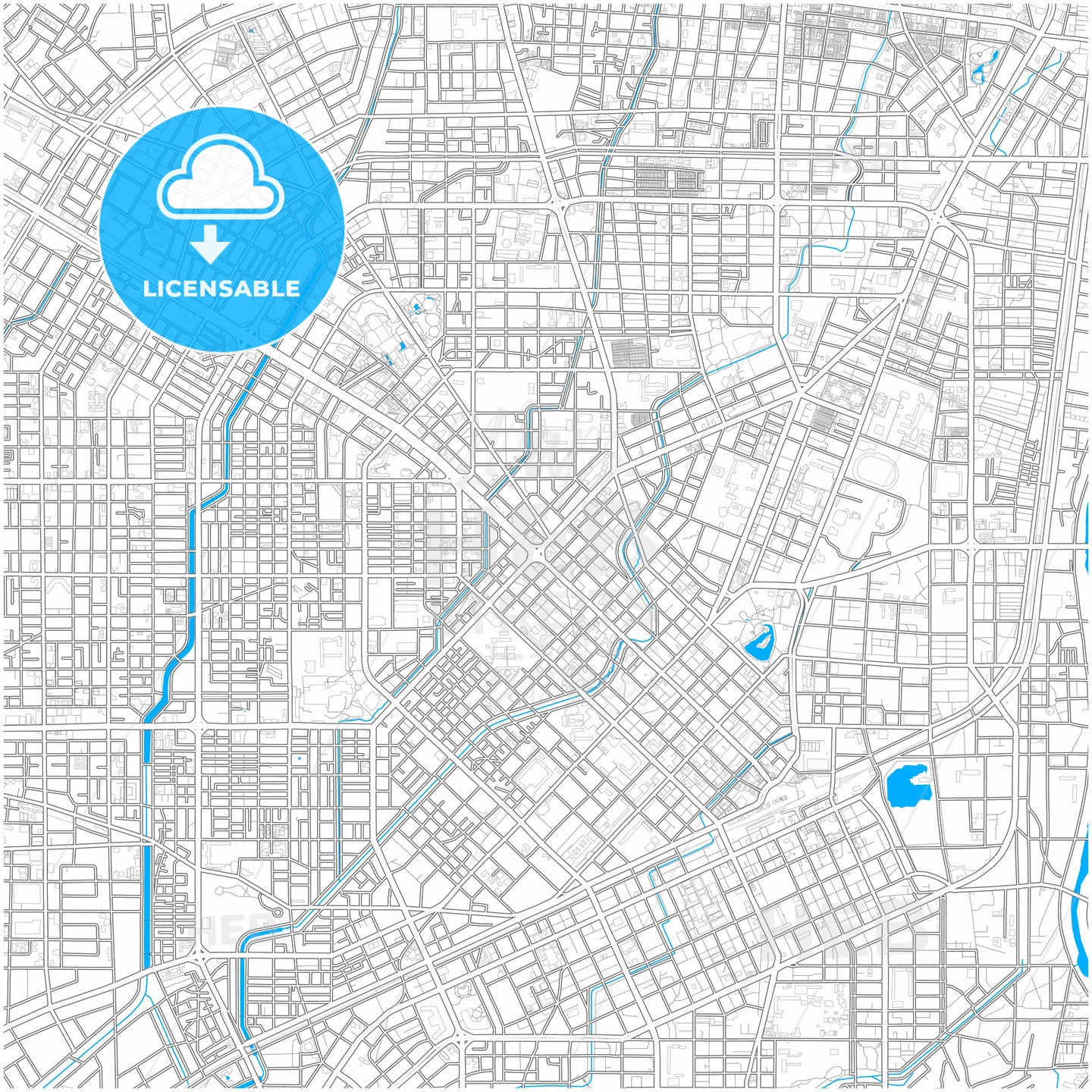 Taichung, Taiwan, city map with high quality roads.