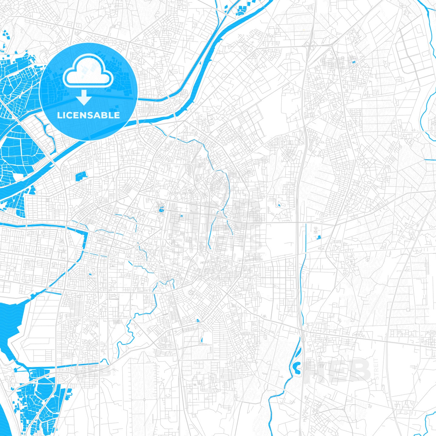 Tainan, Taiwan PDF vector map with water in focus