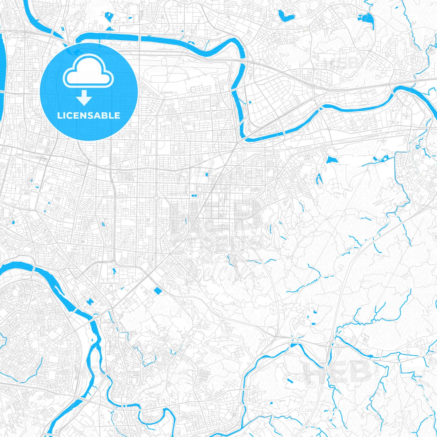 Taipei, Taiwan PDF vector map with water in focus