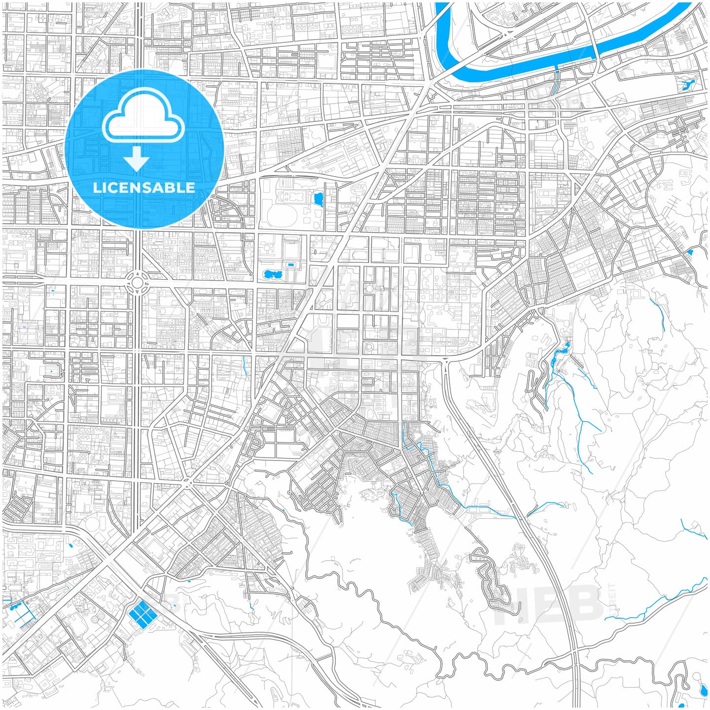 Taipei, Taiwan, city map with high quality roads.