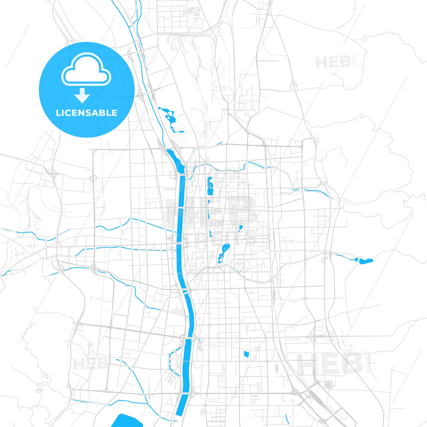 Taiyuan, China PDF vector map with water in focus