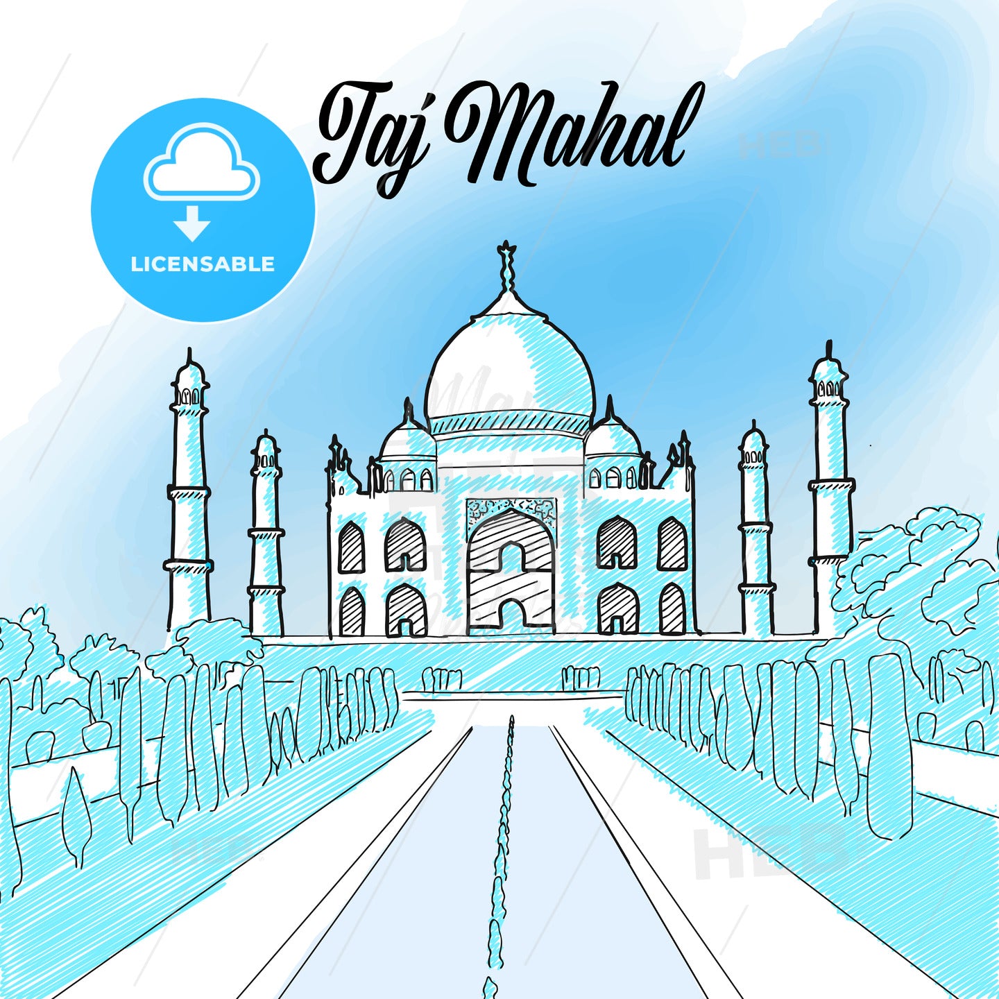 Taj Mahal Landmark Sketch – instant download