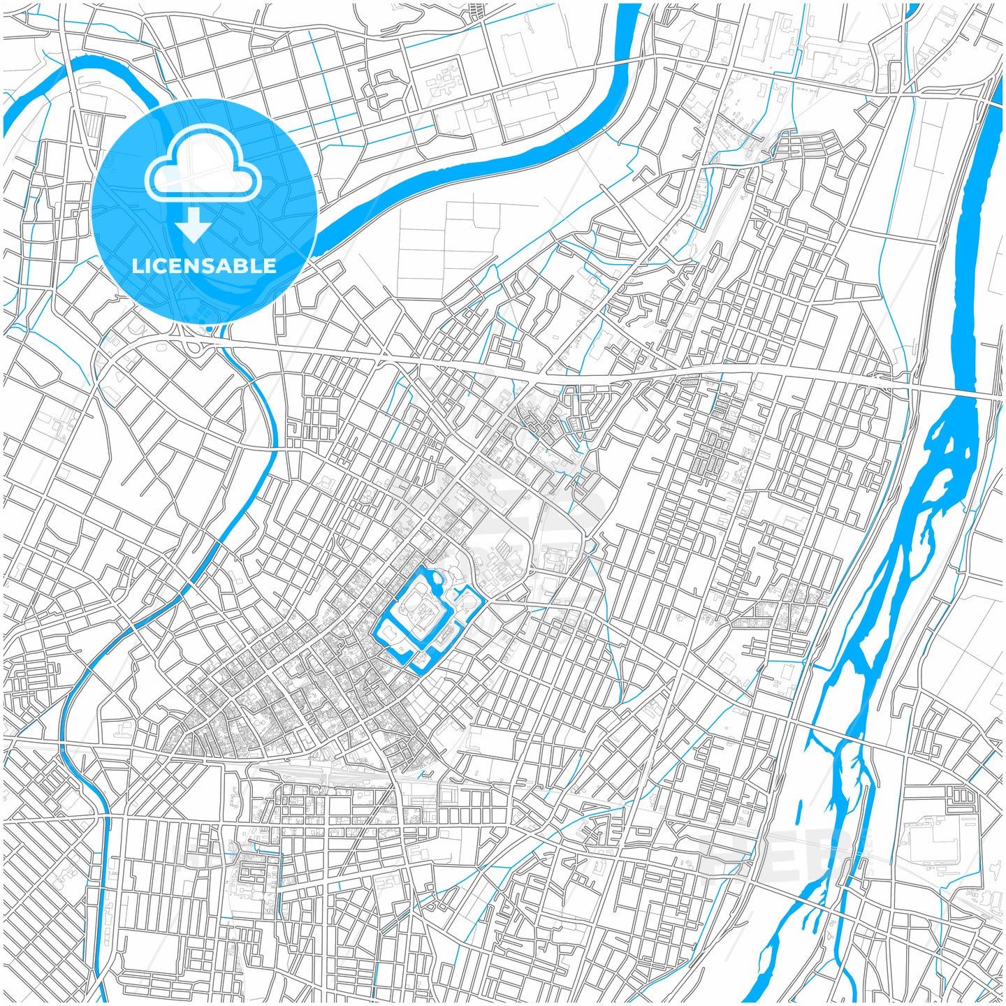 Takaoka, Toyama, Japan, city map with high quality roads.