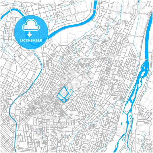 Takaoka, Toyama, Japan, city map with high quality roads.