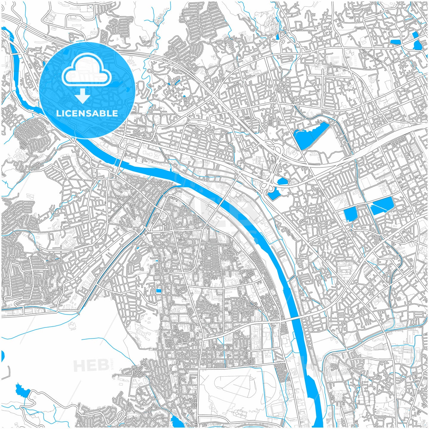 Takarazuka, Hyōgo, Japan, city map with high quality roads.