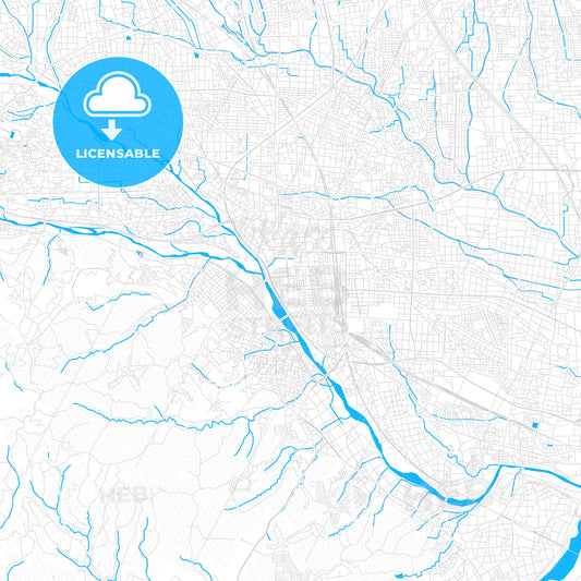 Takasaki, Japan PDF vector map with water in focus