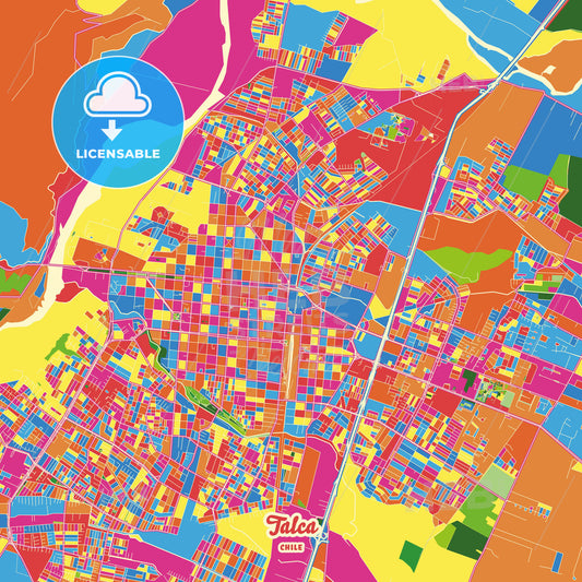 Talca, Chile Crazy Colorful Street Map Poster Template - HEBSTREITS Sketches
