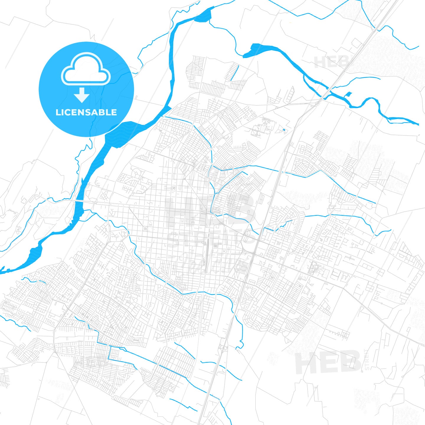 Talca, Chile PDF vector map with water in focus