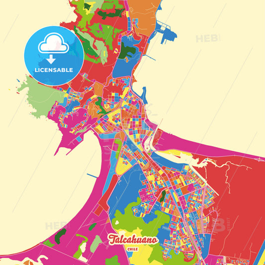 Talcahuano, Chile Crazy Colorful Street Map Poster Template - HEBSTREITS Sketches