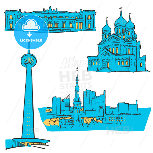 Tallinn Estonia Colored Landmarks – instant download