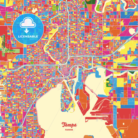 Tampa, United States Crazy Colorful Street Map Poster Template - HEBSTREITS Sketches